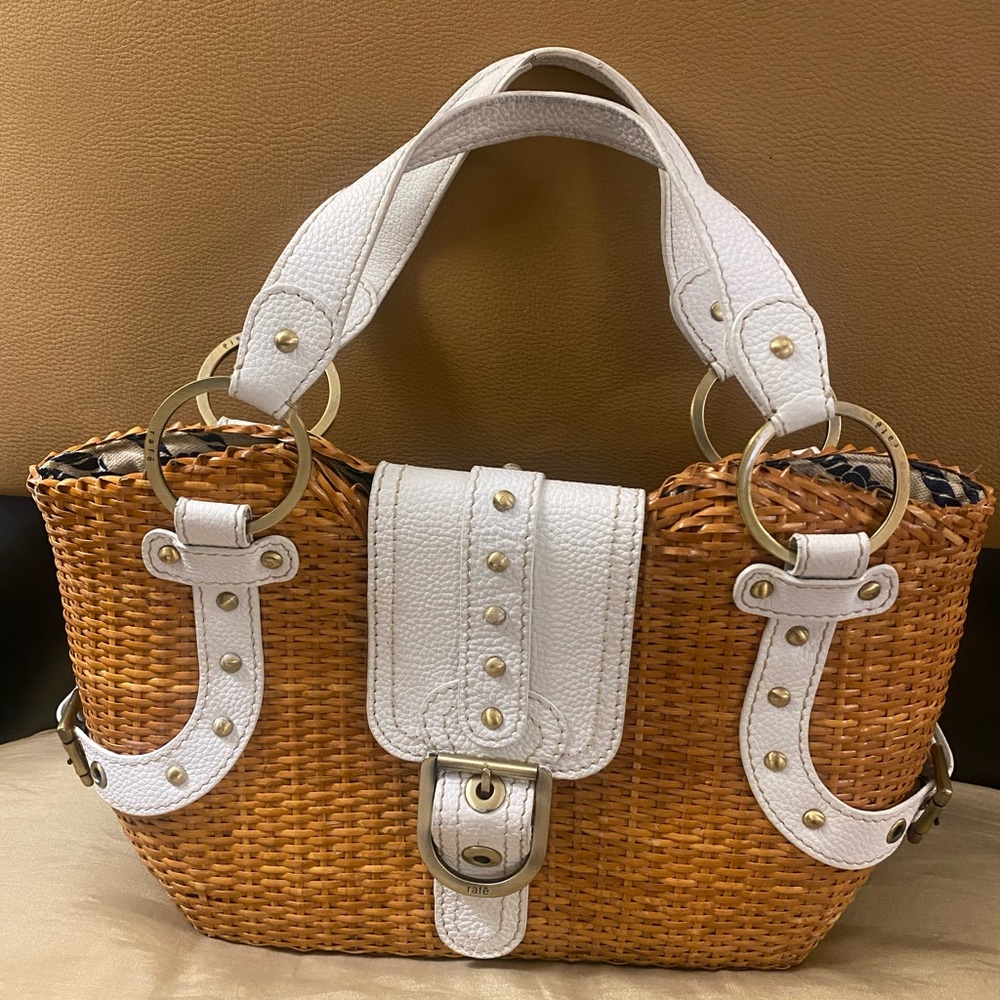 RAFE STRAW HAND BAG WITH WHITE LEATHER
